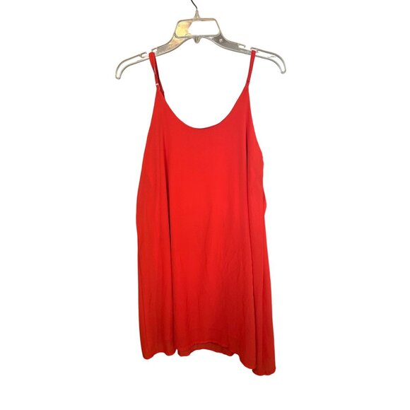 Lulus Into The Tropics Red Shift Dress With Ruffle Detail Spaghetti Straps Sz M - Picture 11 of 11